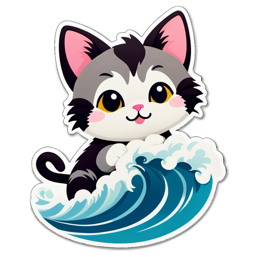 Ride the Wave of Cuteness! Adorable Cat Sticker That Will Make You Smile!