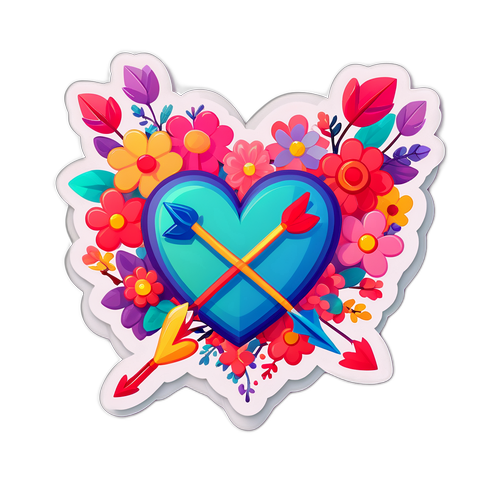 Cuore fantasioso adornato con fiori e frecce di Cupido per San Valentino