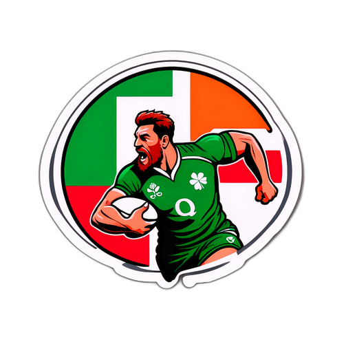 Sticlă vibrantă cu elemente iconice de rugby Irlanda vs. Ungaria