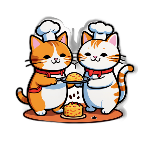 Kaksi kissaa kokkaamassa