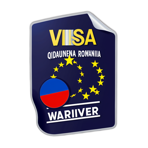 Design sticker cu steagul României și Uniunii Europene, mesaj 'Visa Waiver - Opportunities'