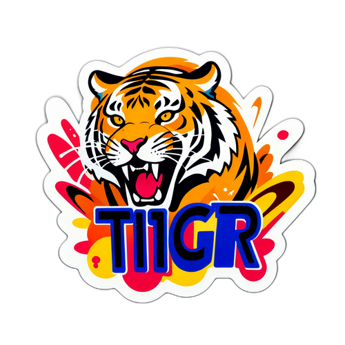 Diseño vibrante de un sticker 'Tigres vs' rodeado de aficionados animando en las gradas