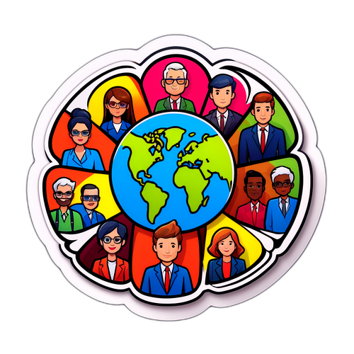 Sticker im Comic-Stil von Menschen, die gemeinsam für soziale Zwecke arbeiten