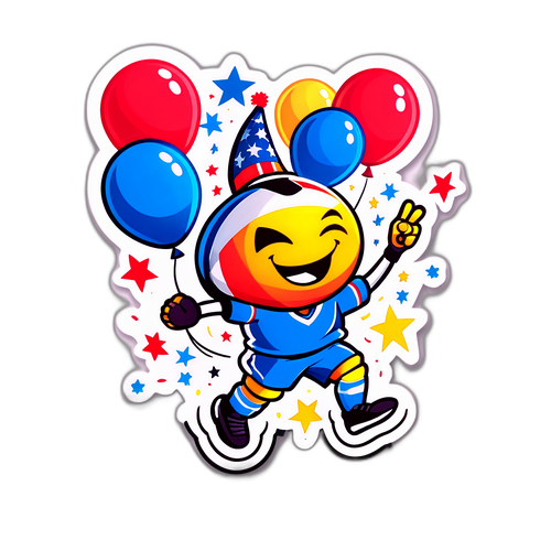 Sticker hài hước với nhân vật bóng đá ăn mừng bàn thắng