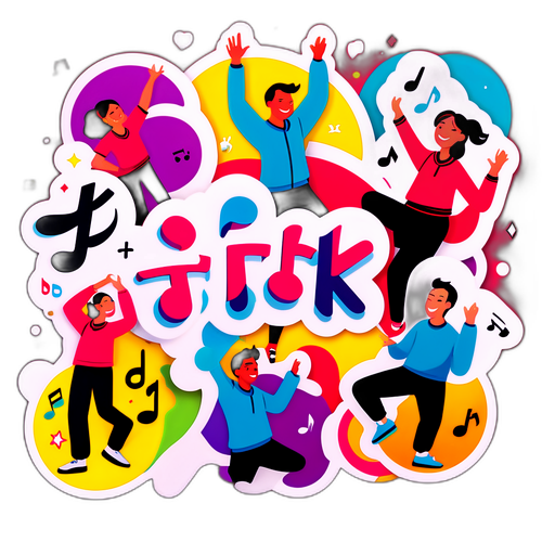 Suuri TikTok-logo tanssivilla figuureilla