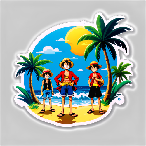 Stiker Luffy dan Rakan-Rakannya di Pantai