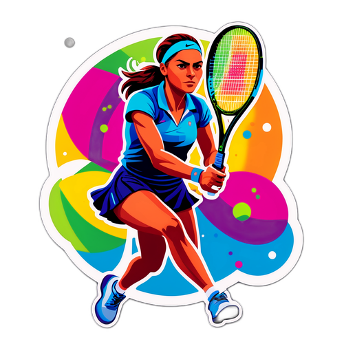 Stylish sticker af Clara Tauson i en kraftfuld forhand