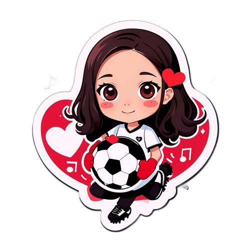 Stiker Comel Jisoo Memegang Bola Sepak Berbentuk Hati