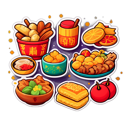 전통 음식의 귀여운 일러스트 스티커