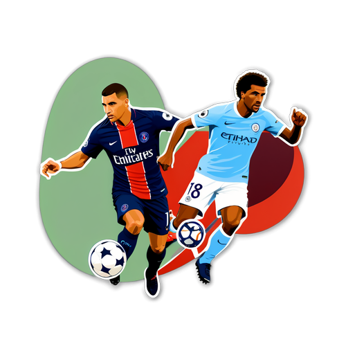 Jalkapalloaiheinen tarra PSG:n ja Manchester Cityn logoilla