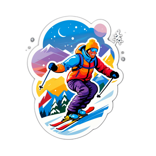 Wintry Sticker aus Kitzbühel mit Skifahrer