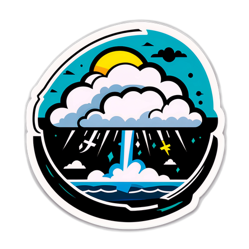 Ilustrace bouřkového radaru s dramatickými mraky a blesky