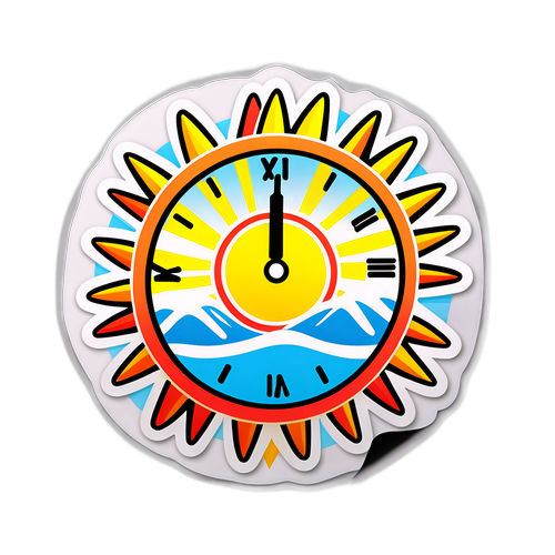 Uhrenwechsel-Sticker mit Sonnenstrahlen