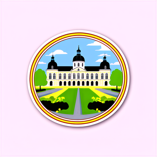 Et klistermærke med Fredensborg Slot og dets haver