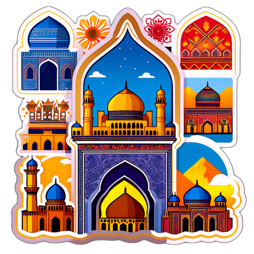 Naklejki o tematyce Kandaharu ilustrujące słynne zabytki i elementy kulturowe