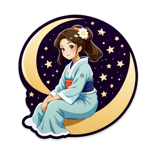 Beauty Japanese Woman Sitting on the Moon