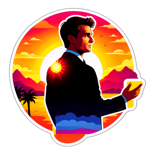Motiverende sticker med silhuet og solnedgang