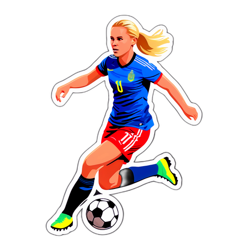 Sticker af Pernille Harder driblende bolden mod målet i fuld fart