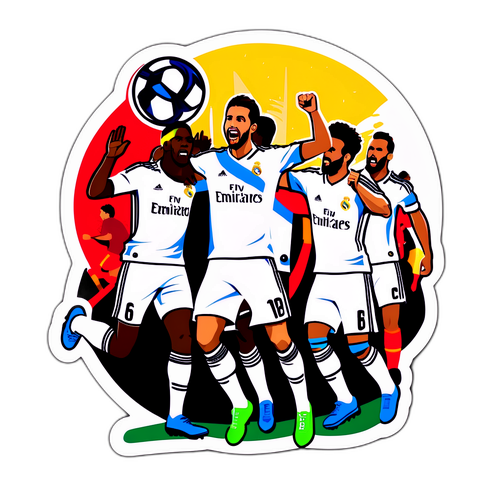 Autocolant captivant al Real Madrid sărbătorind un gol împotriva lui Mallorca