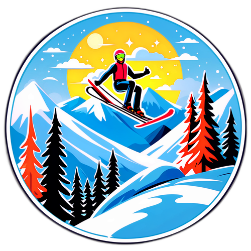 Skok na lyžích v pohádkové zimní krajině