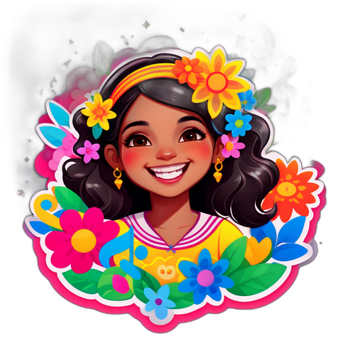 Sticker Ceria dengan Senyuman Jelas dan Nota Muzik