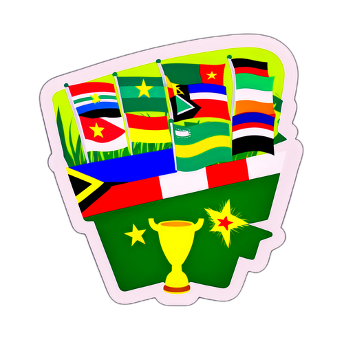 Sticker cánh đồng cỏ của Cúp châu Phi với cờ các quốc gia tham gia