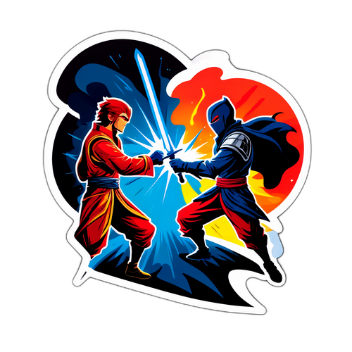 Un autocollant illustrant un duel épique
