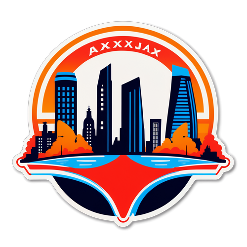 Stiker Logo Ajax dengan Latar Belakang Skyline Amsterdam