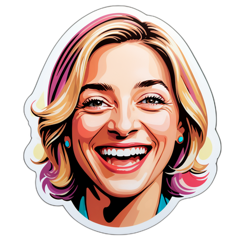 Autocollant représentant Valeria Bruni-Tedeschi avec une expression joyeuse