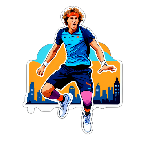 Un adhesivo de Zverev saltando en la cancha
