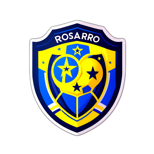 Desenho do escudo do Rosario Central com uma bola de futebol ao lado