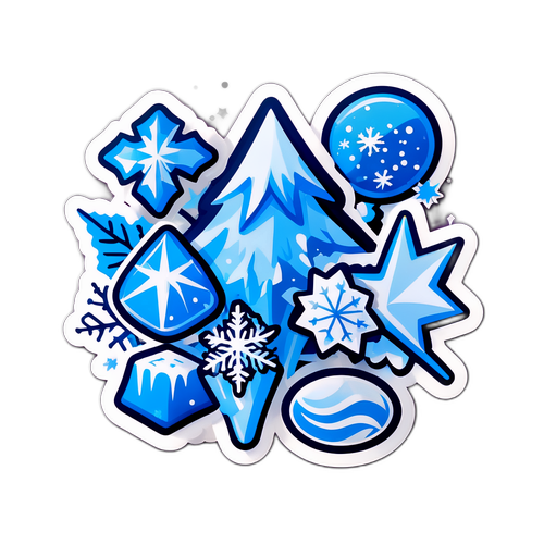 Наклейка с различными формами льда, символизирующими достижения зимних видов спорта, с блестящим эффектом