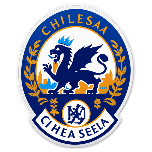 Stiker Logo Chelsea dengan Aksen Biru dan Elemen Langit London