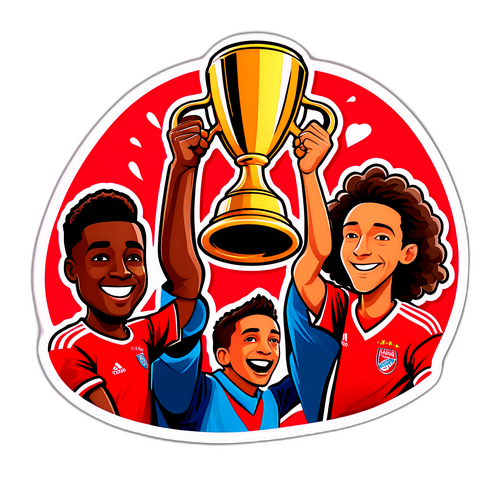 Счастливые футболисты Арсенала и Баварии с кубком