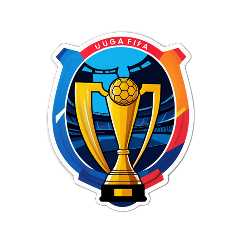 Moderní designová samolepka s trofejí UEFA a pozadím stadionu