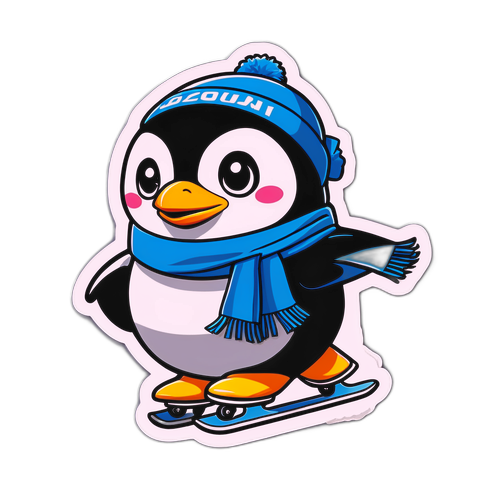Skateende Pinguïn met Sjaal