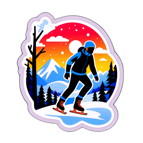 Стикер з зимовим пейзажем та фігуристом