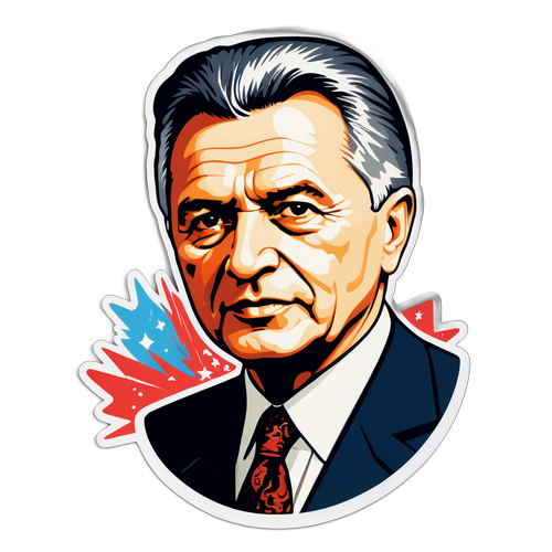 Sticker cu portretul artistic al lui Valentin Ceaușescu, stil retro