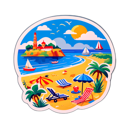 Тематична наклейка Таганрога з пляжними сценами та відпускними вібраціями