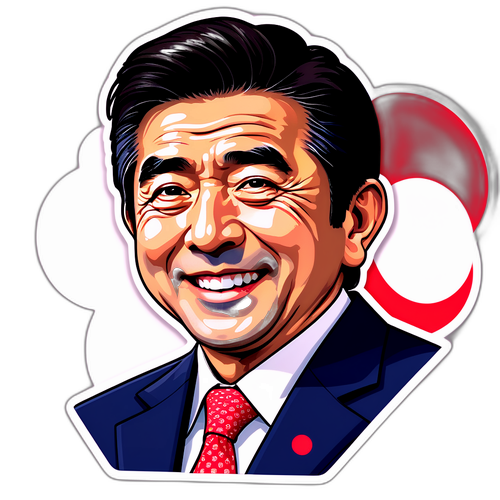 日本の国旗の前で笑う安倍晋三のスタイリッシュなデザイン