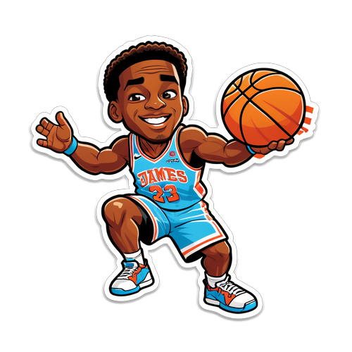 Cartoon Depiksyon ni Bronny James na nagda-dunk ng Basketball