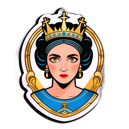 Un portrait dramatique d'Irene de Grèce avec une couronne, stylisé en Art Déco