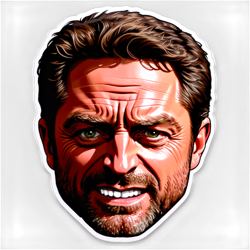 Autocolant cu portretul lui Gerard Butler în stil caricatural