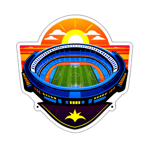 Силует стадіону з освітленням у Дніпрі на заході сонця