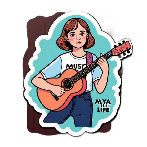 Samolepka s ilustrací Maji Hawke a textem "Hudba je život"