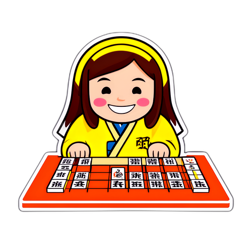 笑顔のキャラクターと将棋盤