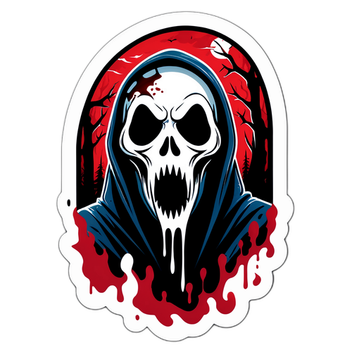 Gruseliger Aufkleber für Scream 7 mit Ghostface im blutverschmierten Design