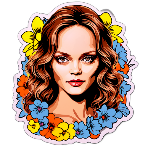 Retro sticker van Vanessa Paradis met bloemen