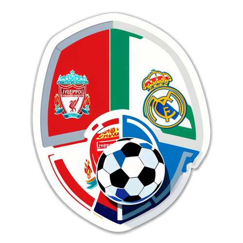 Sticker ng Soccer Ball na Nahati, Nagpapakita ng mga Logo ng Liverpool at Real Madrid