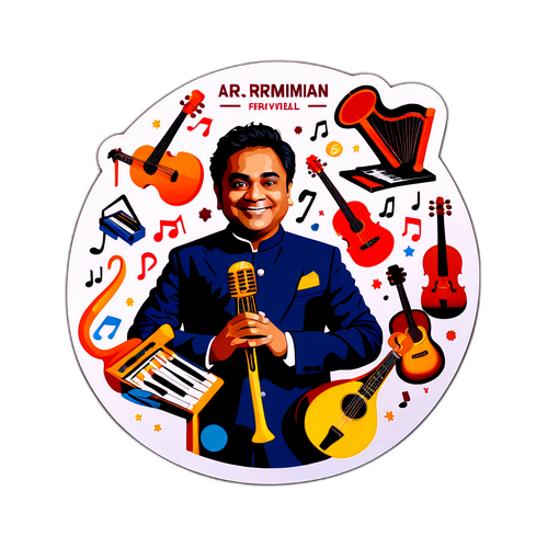 Stiker A.R. Rahman dengan Alat Musik Dunia